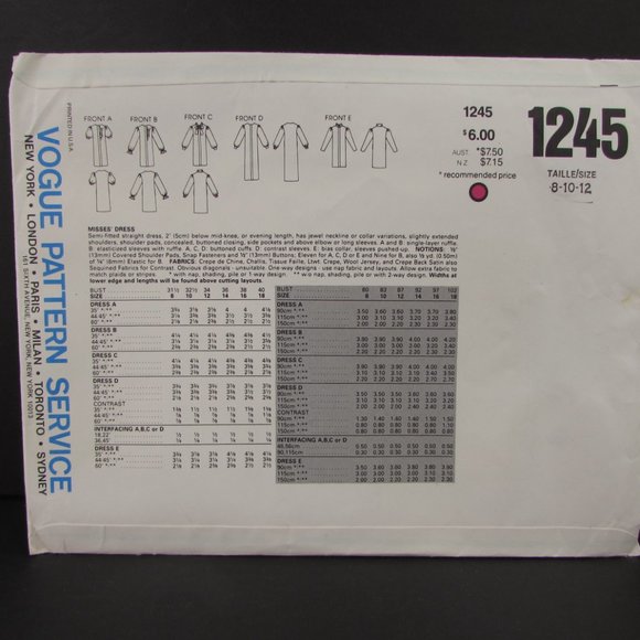 Evening Cocktail Dress 8 10 12 Vogue's Basic Design 1245 Uncut Sewing Pattern - Picture 3 of 4
